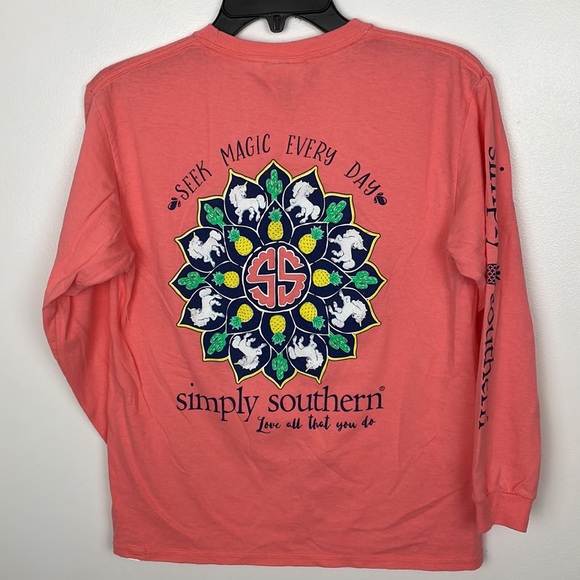 Simply Southern Unicorn “Seek Magic Ever Day” Long Sleeve Youth LargeColor Peach - Picture 2 of 6